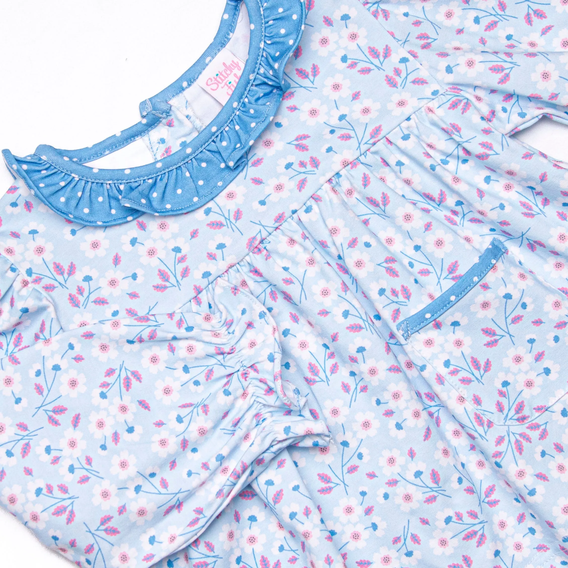 Denim Dot Daisies Diaper Set, Blue