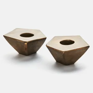 Diamond Candlestick Holders, Bronze- One Set of Two