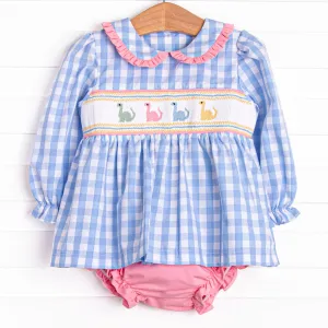 Dino Row Smocked Diaper Set, Blue