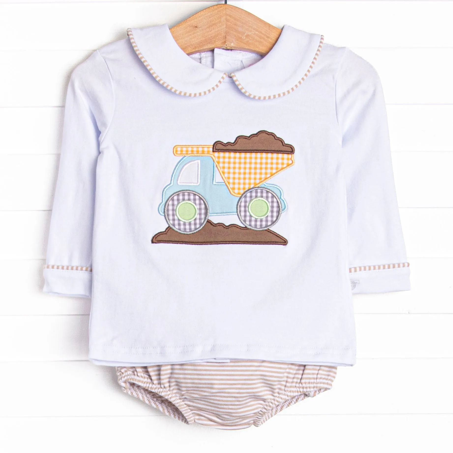 Dirt Dumper Applique Diaper Set, Tan