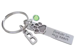 Dog Memorial Keychain • Engraved "Forever in my Heart" w/ Cute Paw Charm | JE