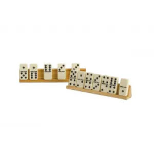 DOMINOES - SET of 2 WOODEN TILE HOLDERS ( 8" Length x 1.25" High )