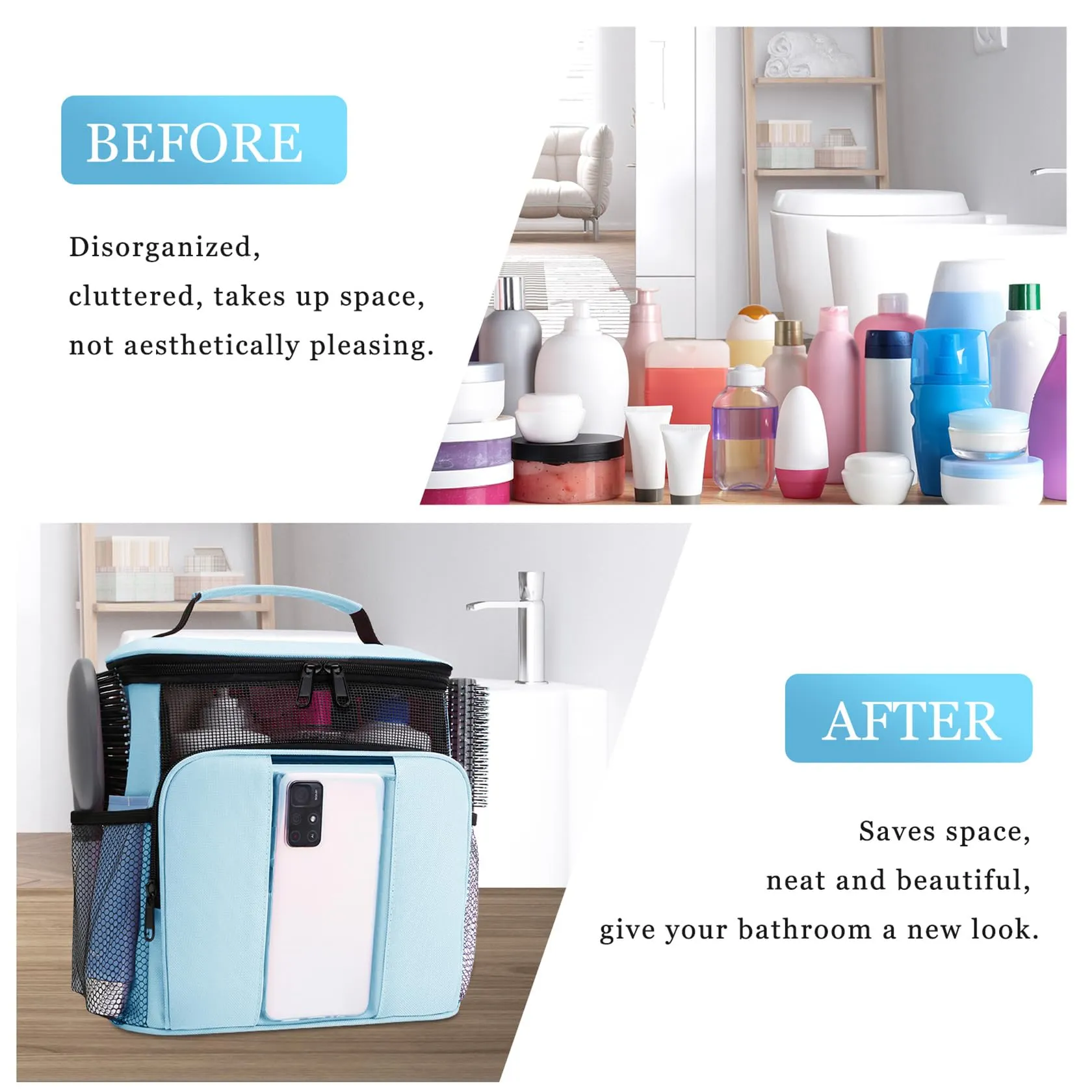 Dorm Room Essentials for College Students Girls Boys Guys, Toiletry Bag for Full Sized Toiletries, Mesh Shower Caddy Portable for Camping,Travel Essentials Hanging Toiletry Bags for Traveling Women