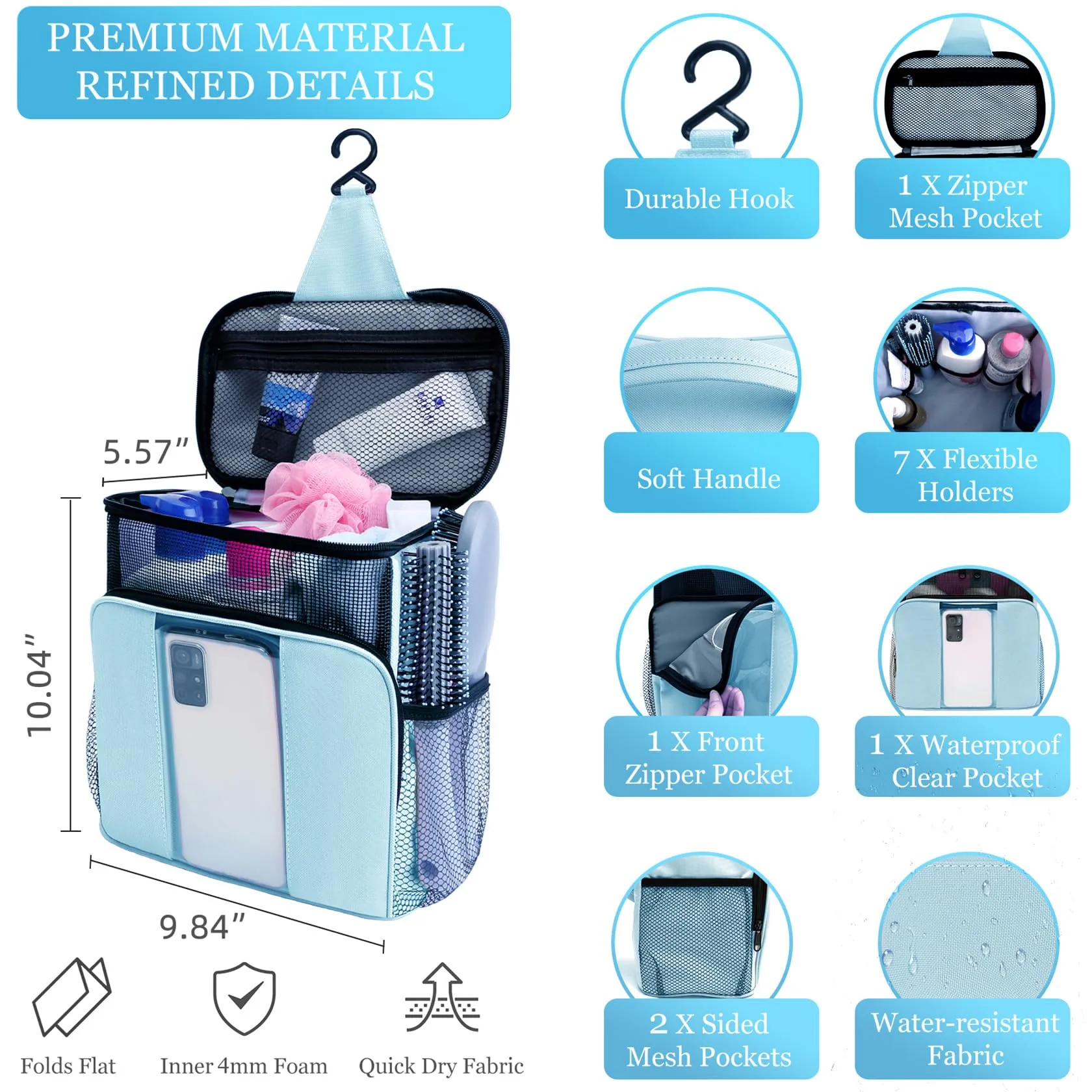 Dorm Room Essentials for College Students Girls Boys Guys, Toiletry Bag for Full Sized Toiletries, Mesh Shower Caddy Portable for Camping,Travel Essentials Hanging Toiletry Bags for Traveling Women
