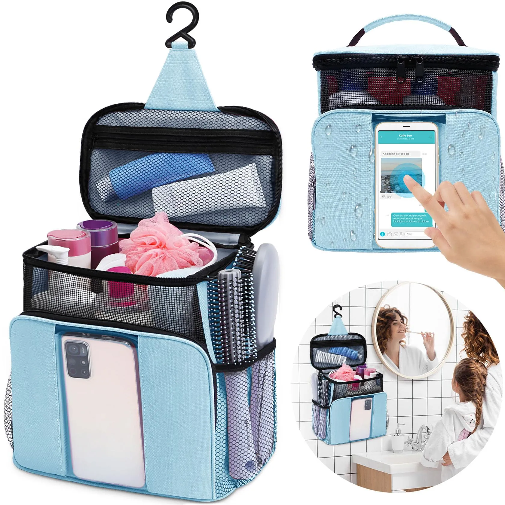 Dorm Room Essentials for College Students Girls Boys Guys, Toiletry Bag for Full Sized Toiletries, Mesh Shower Caddy Portable for Camping,Travel Essentials Hanging Toiletry Bags for Traveling Women