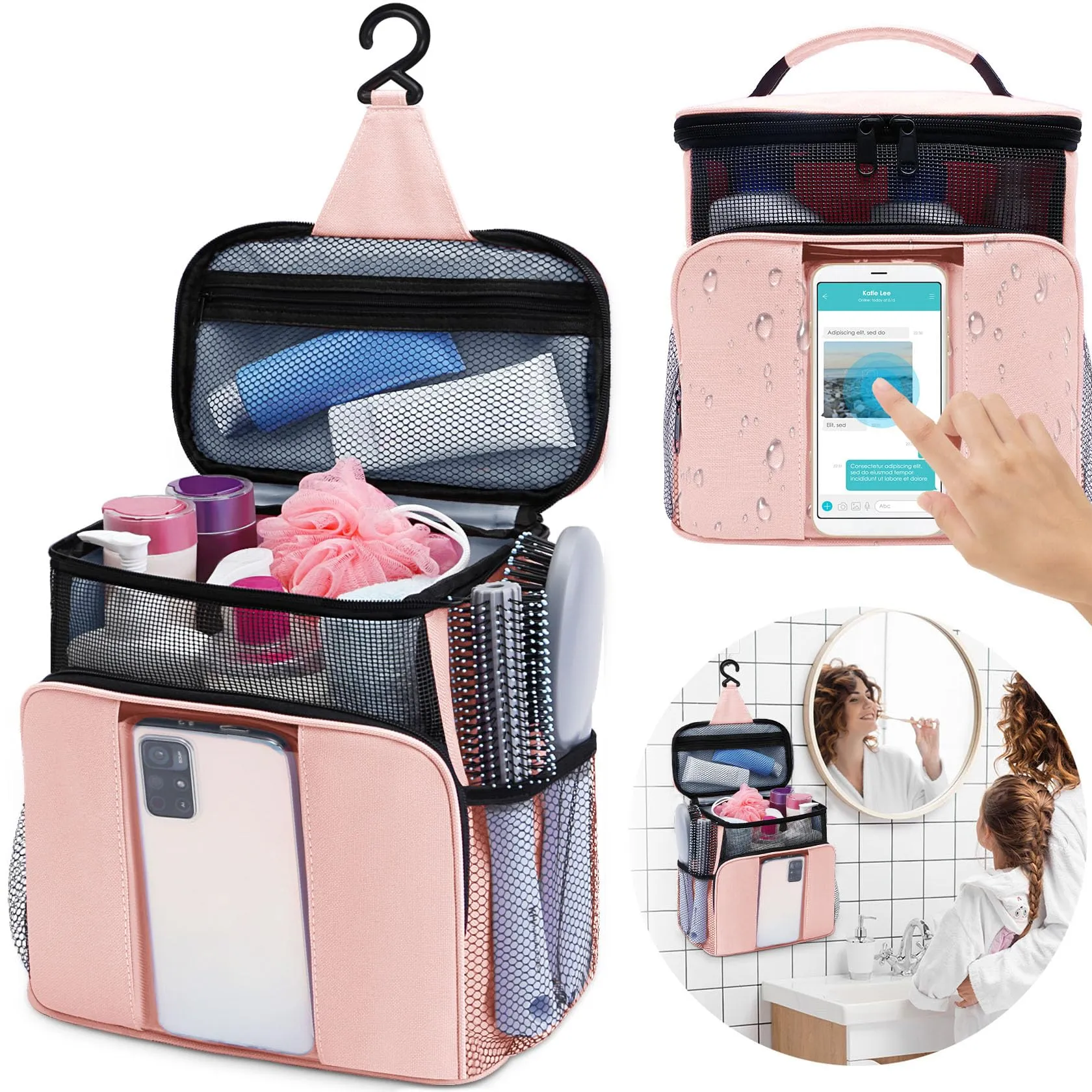 Dorm Room Essentials for College Students Girls, Shower Caddy Portable, Travel Essentials Hanging Toiletry Bags for Traveling Women, Shower Bag for Camping Beach Swimming,Womens Gifts for Christmas