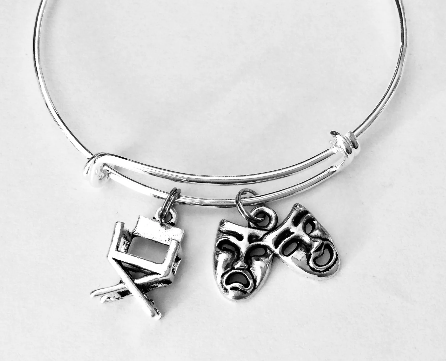 Drama Play Director Actor 3D Charms Silver Plated Expandable Bracelet Adjustable Bangle One Size Fits All