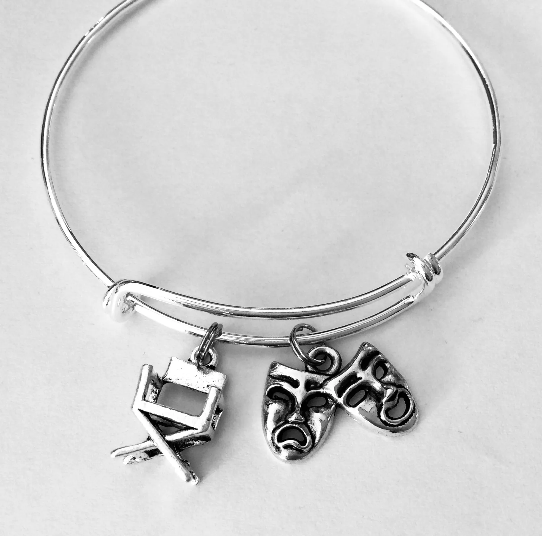 Drama Play Director Actor 3D Charms Silver Plated Expandable Bracelet Adjustable Bangle One Size Fits All