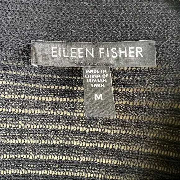 Eileen Fisher 100% Wool Waterfall Cardigan Ribbed Lightweight Black Corpcore