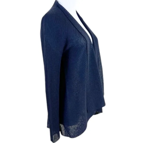 Eileen Fisher 100% Wool Waterfall Cardigan Ribbed Lightweight Black Corpcore