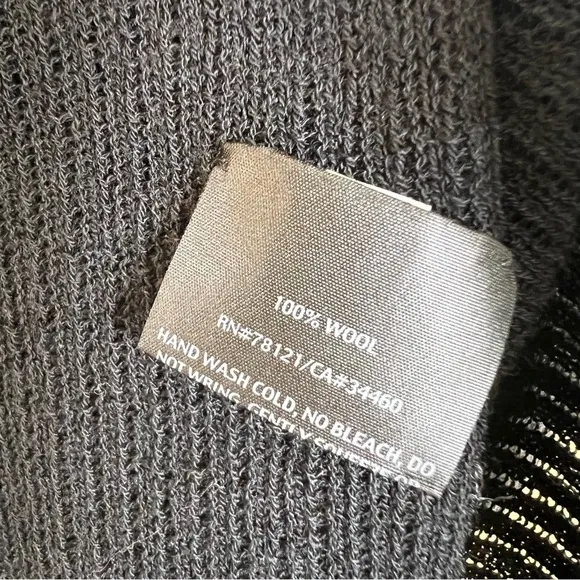 Eileen Fisher 100% Wool Waterfall Cardigan Ribbed Lightweight Black Corpcore