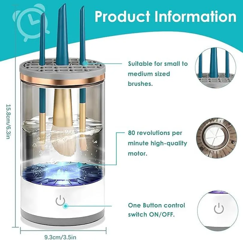 Electric Makeup Brush Cleaner - Professional Makeup Brush Cleaning Machine，Automatic Electric Makeup Brush Cleaner，Fast & Efficient Cleaner for Brushes (Black)
