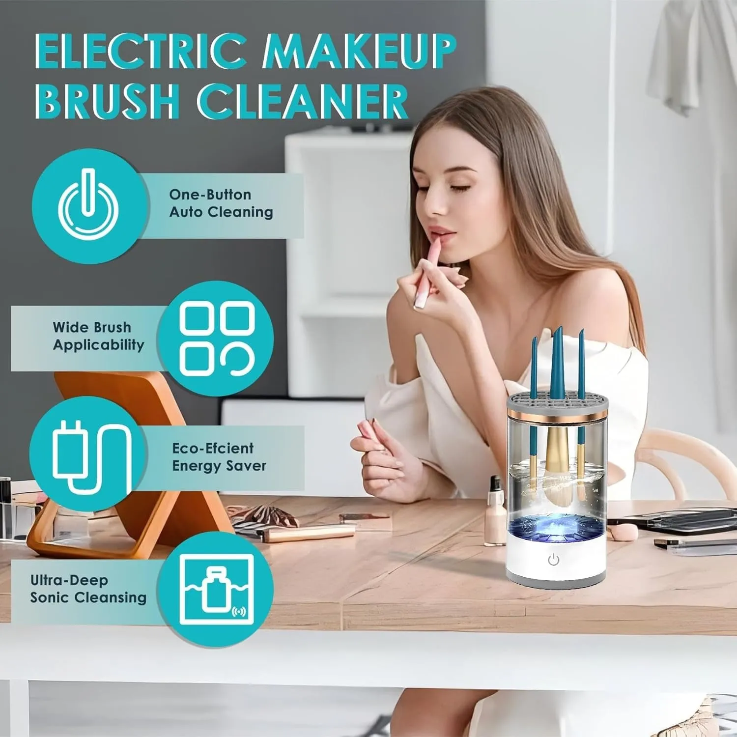 Electric Makeup Brush Cleaner - Professional Makeup Brush Cleaning Machine，Automatic Electric Makeup Brush Cleaner，Fast & Efficient Cleaner for Brushes (Black)