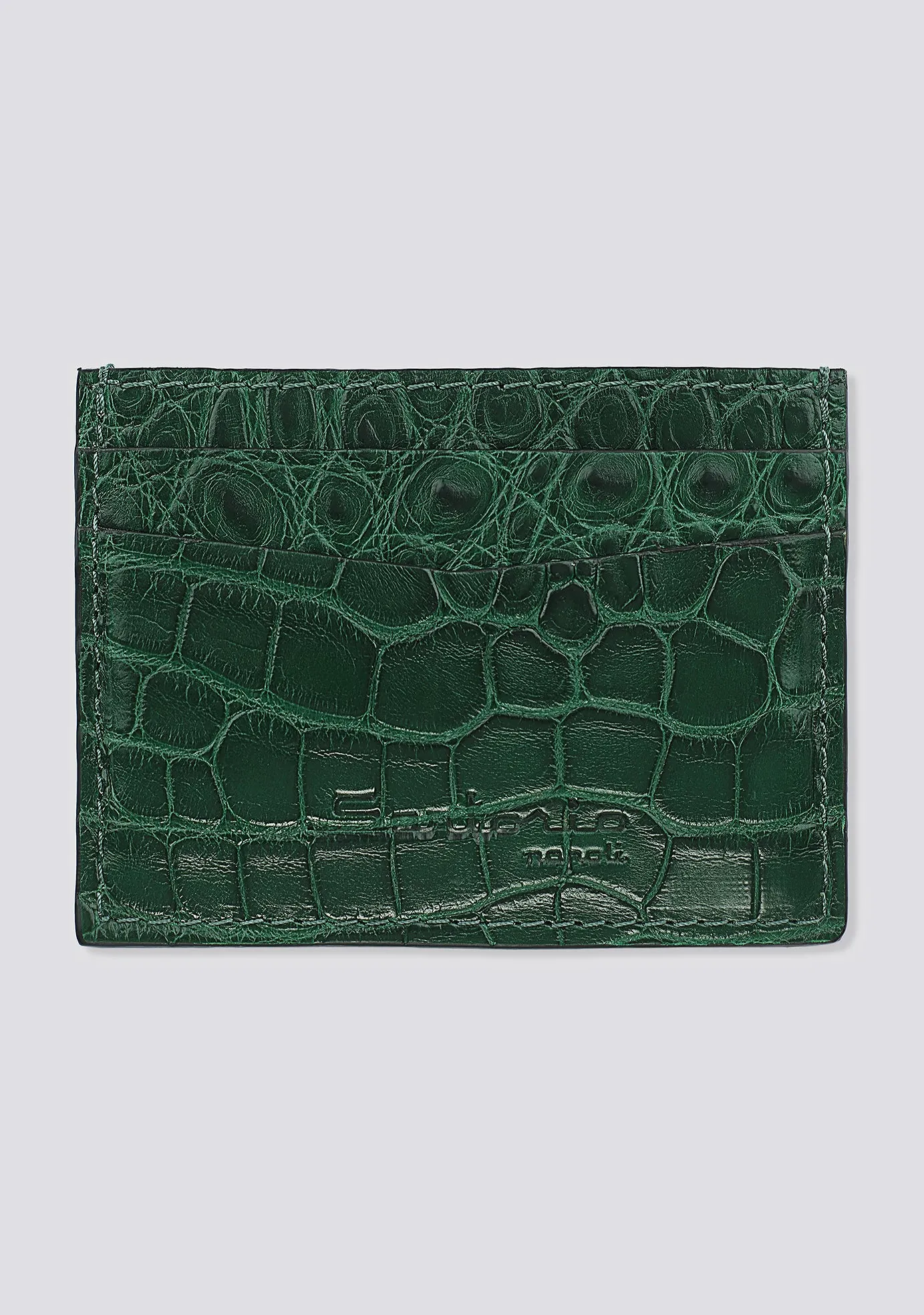 Emerald Green Croco Leather Card Holder