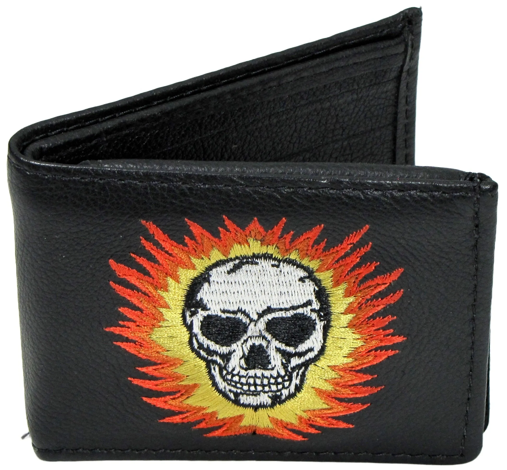 FB816- DD Embroidered Billfold-Flaming Skull