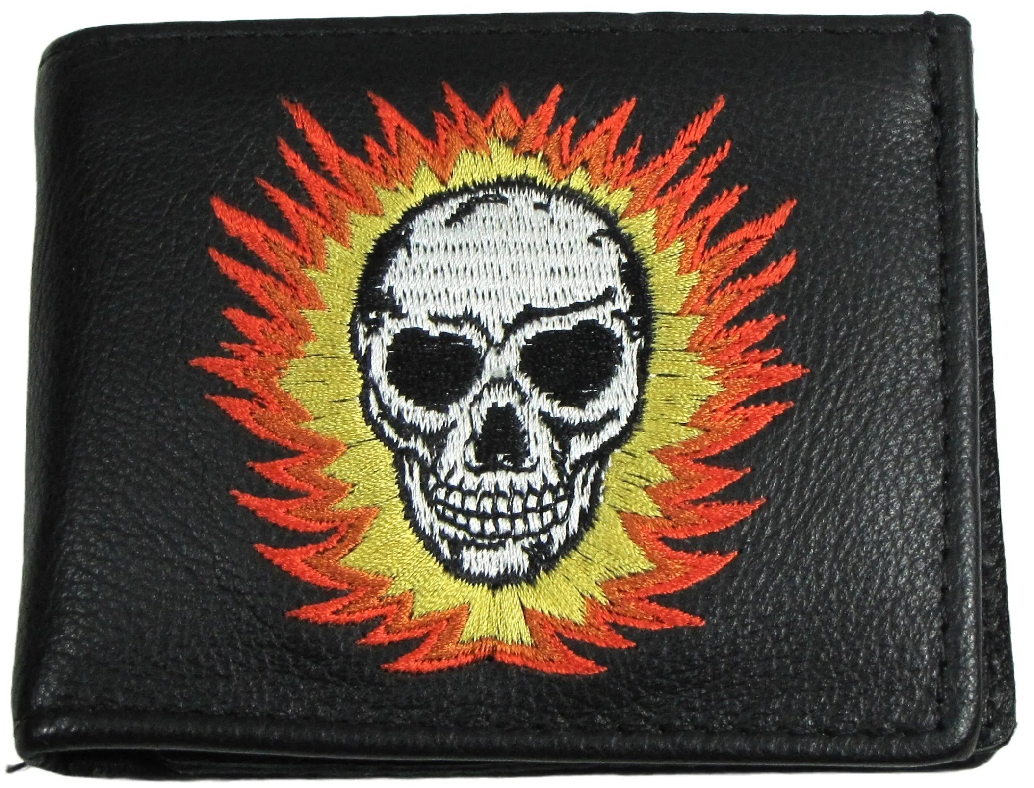 FB816- DD Embroidered Billfold-Flaming Skull