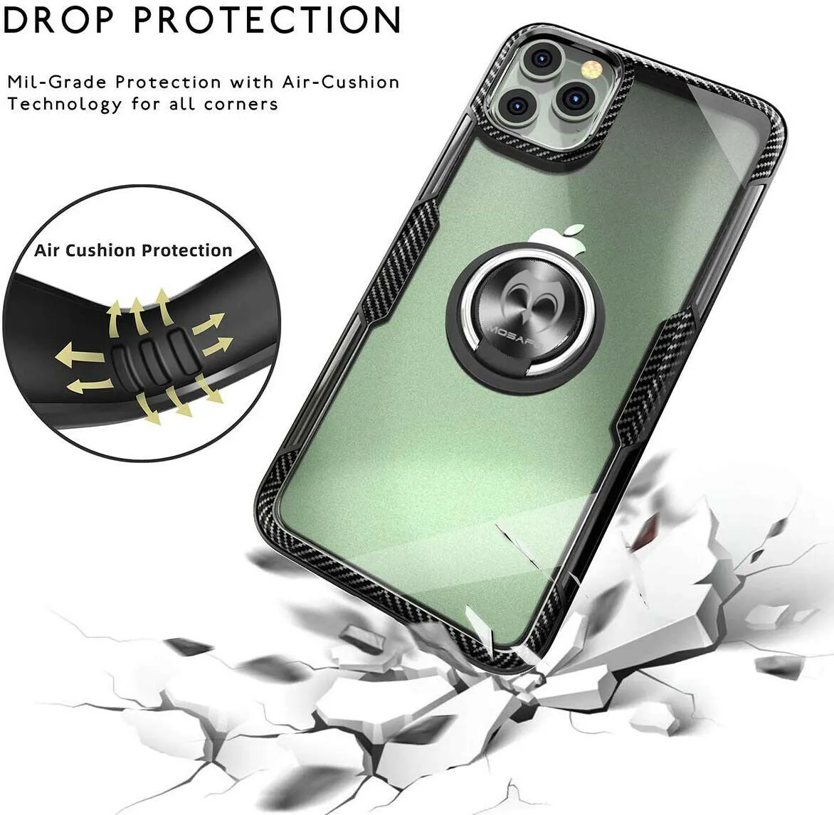 For iPhone 11 Pro max Magnetic Shockproof Ring Holder TPU Protective Case Cover black_iPhone11