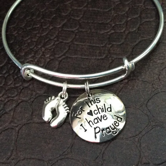 For This Child I Have Prayed with Baby Feet Expandable Charm Bracelet Adjustable Bangle Gift Meaningful