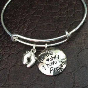 For This Child I Have Prayed with Baby Feet Expandable Charm Bracelet Adjustable Bangle Gift Meaningful