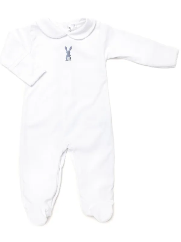 French Knot Blue Bunny Collared Pima Footie | White/Lt Blue