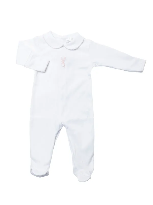 French Knot Pink Bunny Collared Pima Footie | White/Lt Pink
