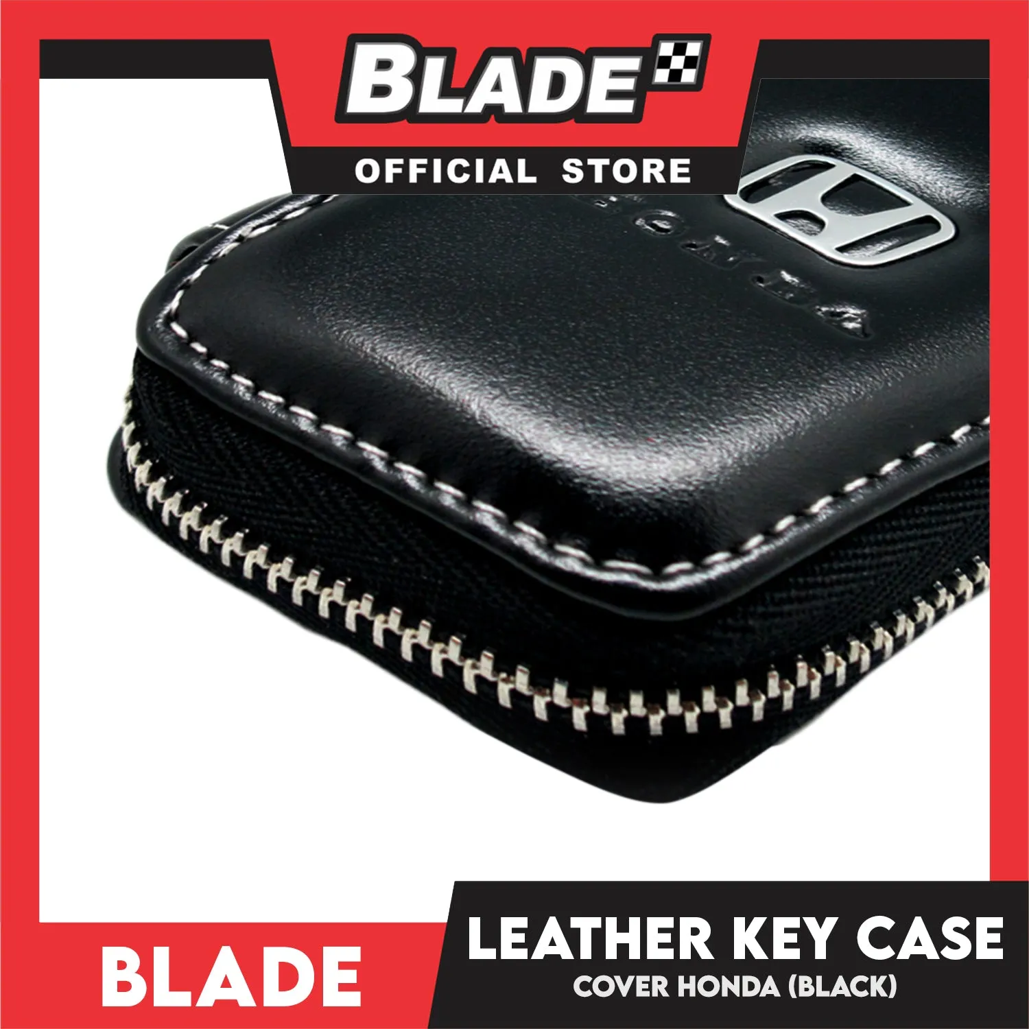 Genuine Leather Key Cover for Honda (Black) Key Case Car Key Holder Wallet with Metal Hook
