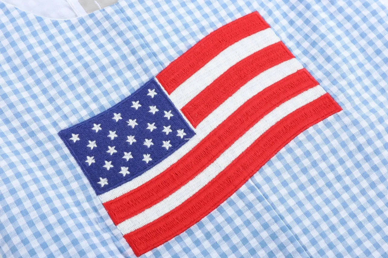 Gingham Flag Pocket Kid Shortalls