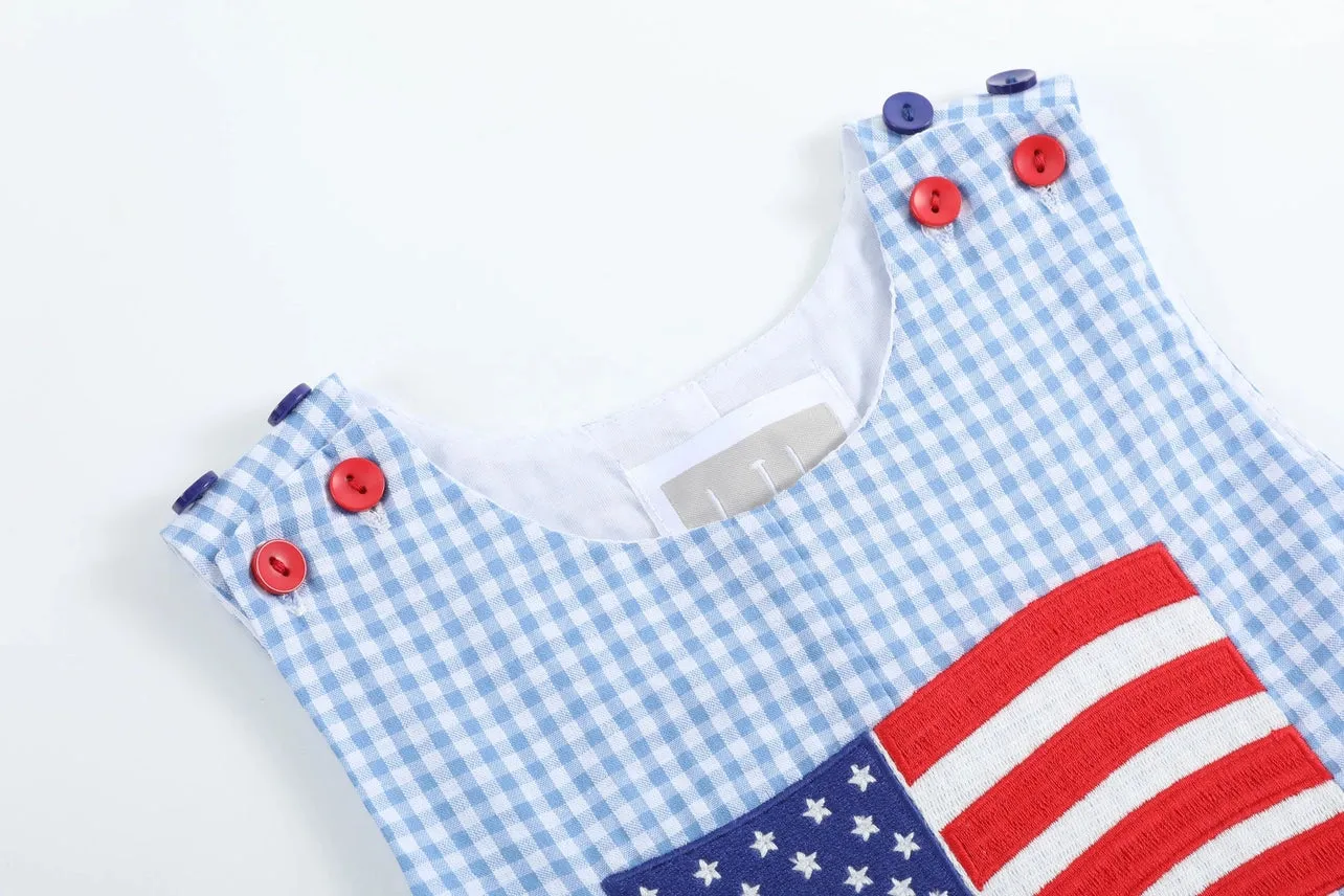 Gingham Flag Pocket Kid Shortalls