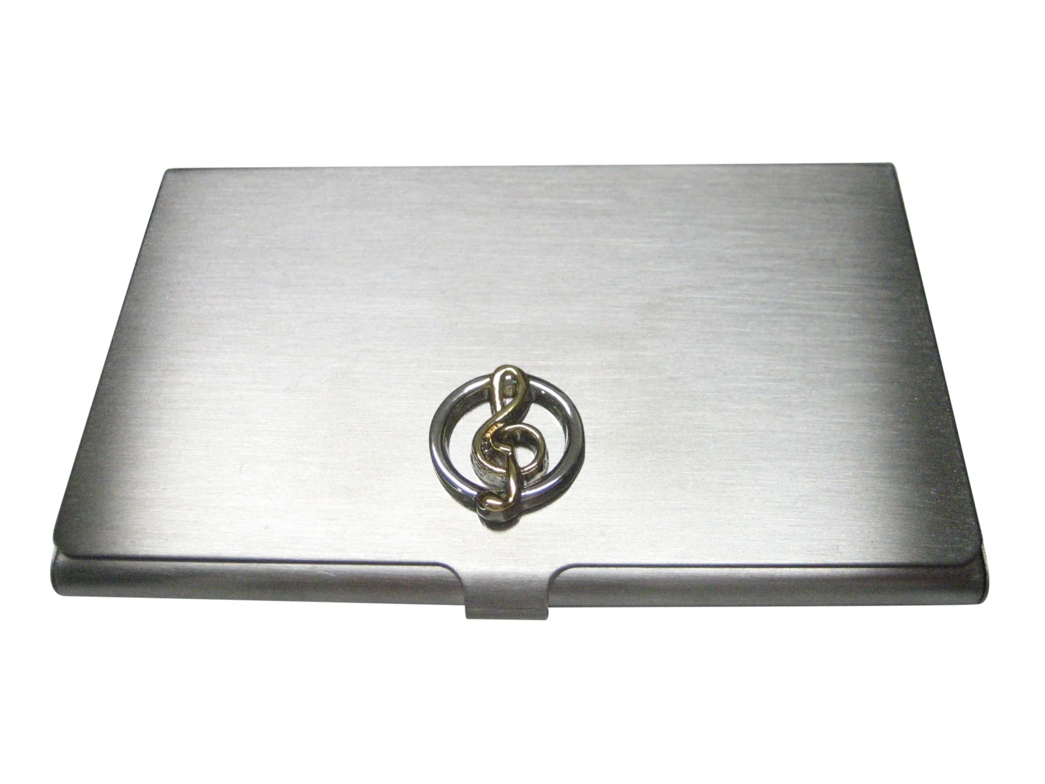 Gold and Silver Toned Circular Musical Treble Note Business Card Holder
