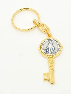 Gold Key Shaped Lady of Grace Keychain