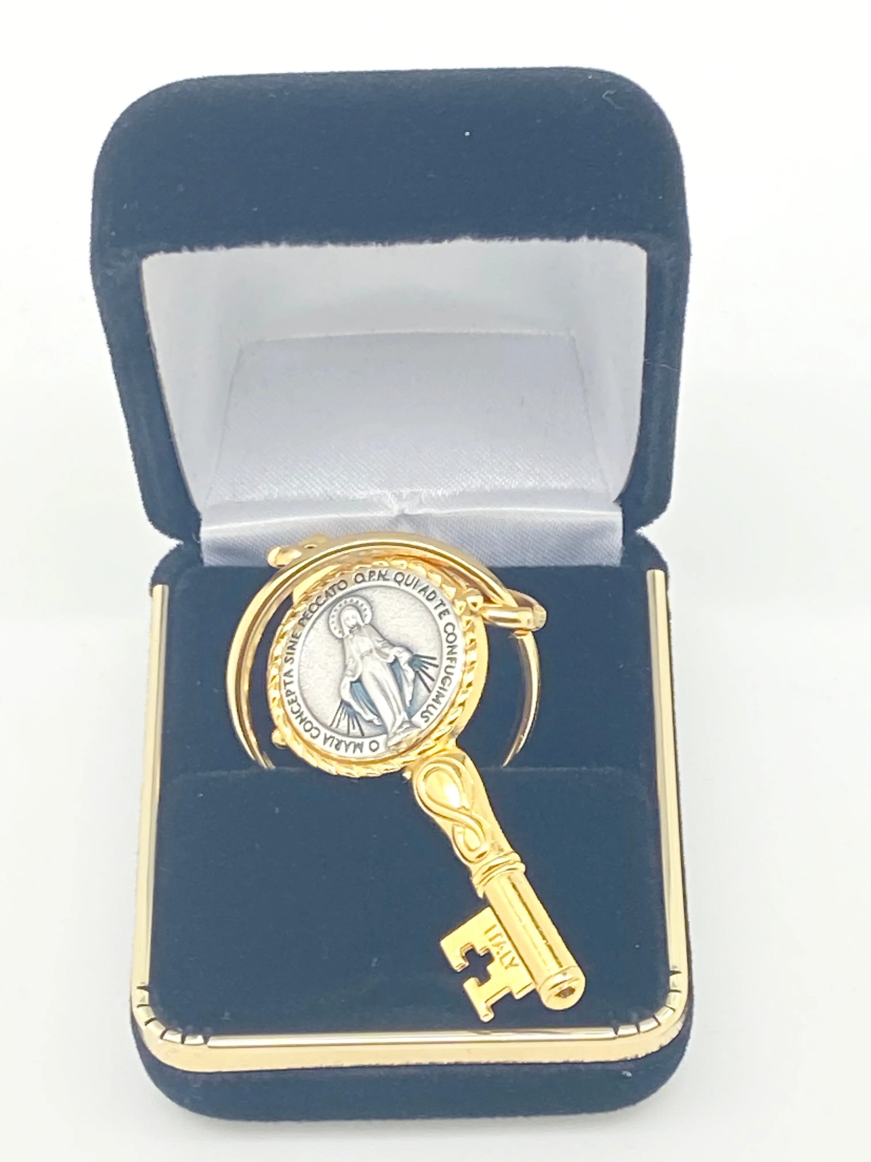 Gold Key Shaped Lady of Grace Keychain