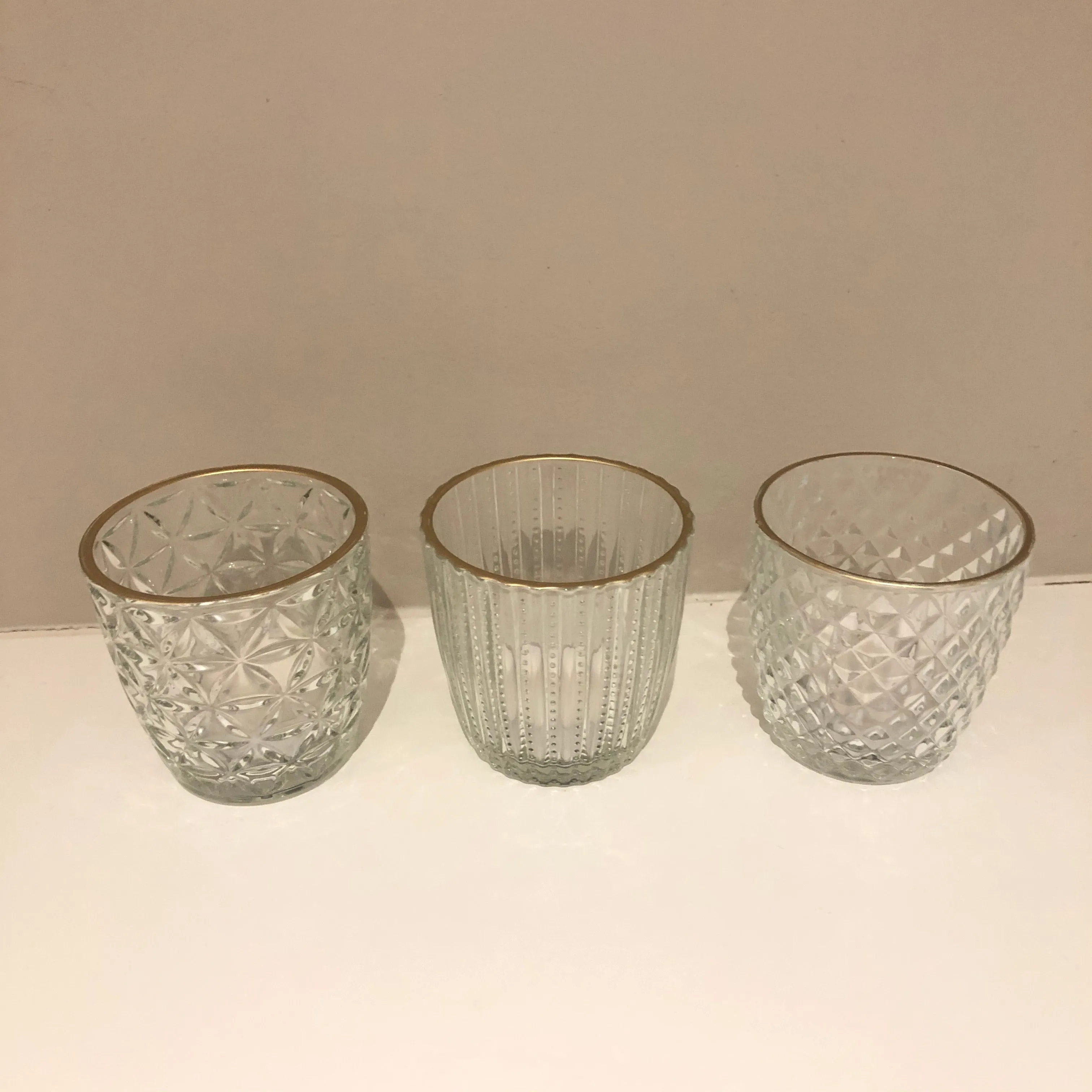 Gold Rim Glass Tlight Holder - Pattern 2