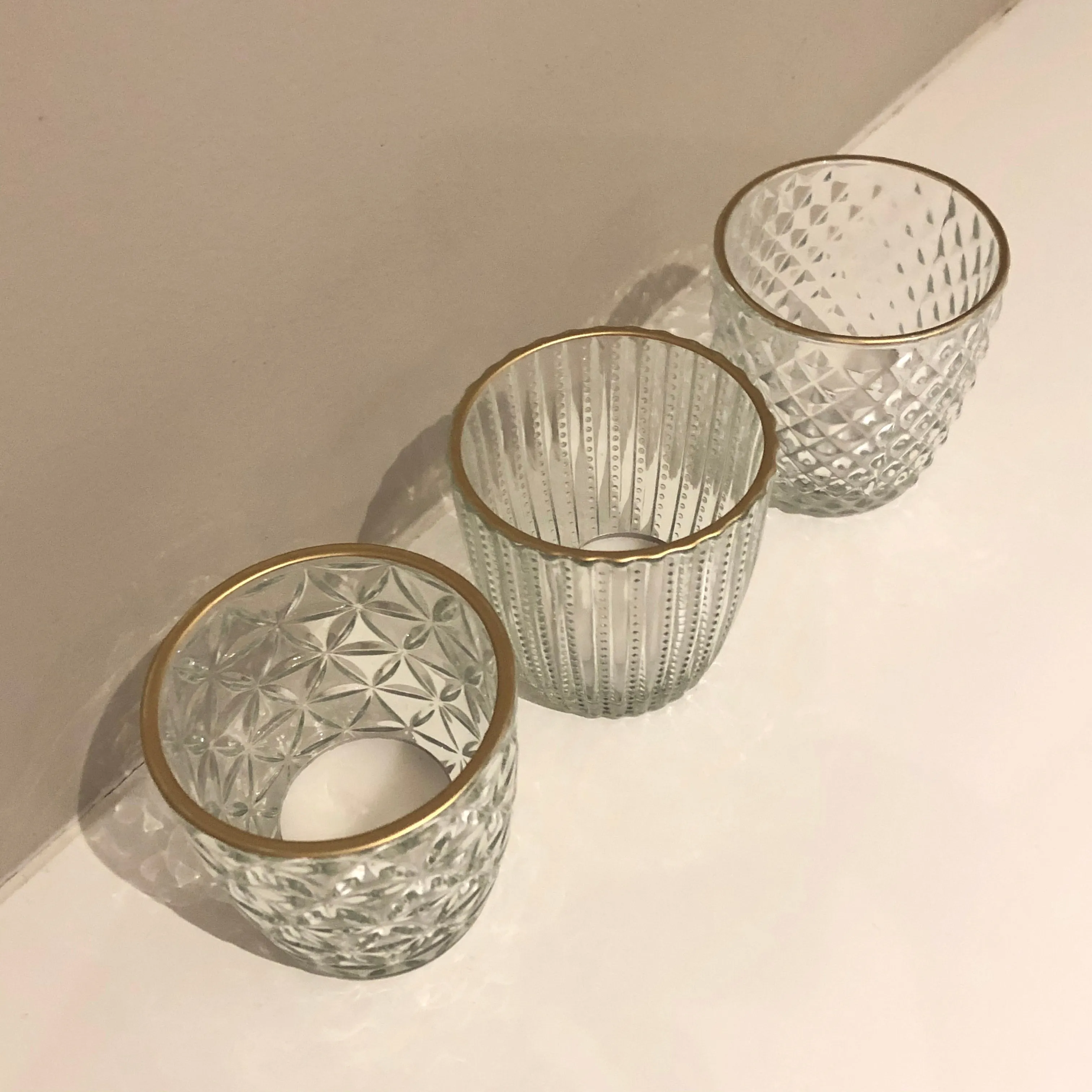 Gold Rim Glass Tlight Holder - Pattern 2