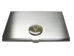 Gold Toned Etched Oval Greek Letter Psi Business Card Holder
