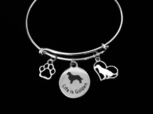 Golden Retriever Jewelry Dog Expandable Charm Bracelet Silver Adjustable Wire Bangle Labrador Retriever Paw Print Pet Animal Lover