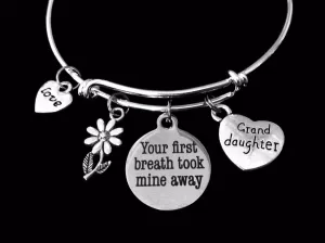 Grand Daughter Your First Breath Took Mine Away Expandable Charm Bracelet Adjustable Bangle Trendy Gift Granddaughter