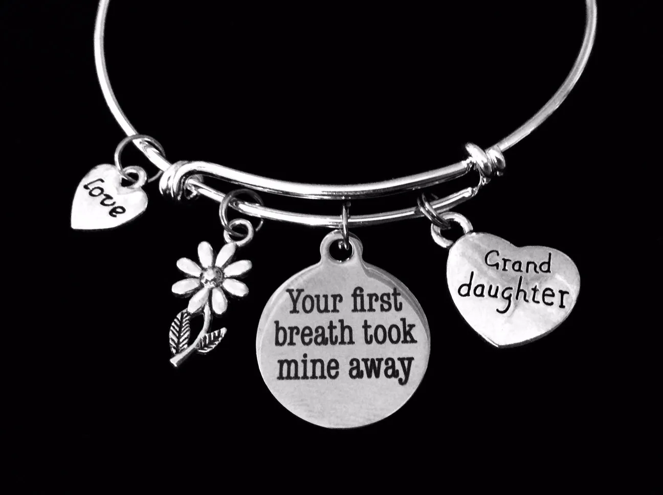 Grand Daughter Your First Breath Took Mine Away Expandable Charm Bracelet Adjustable Bangle Trendy Gift Granddaughter