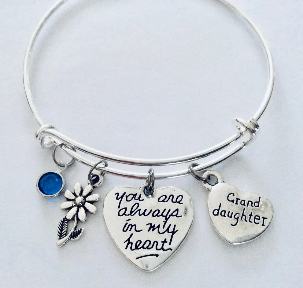 Granddaughter You Are Always in My Heart Silver Expandable Charm Bracelet One Size Fits All