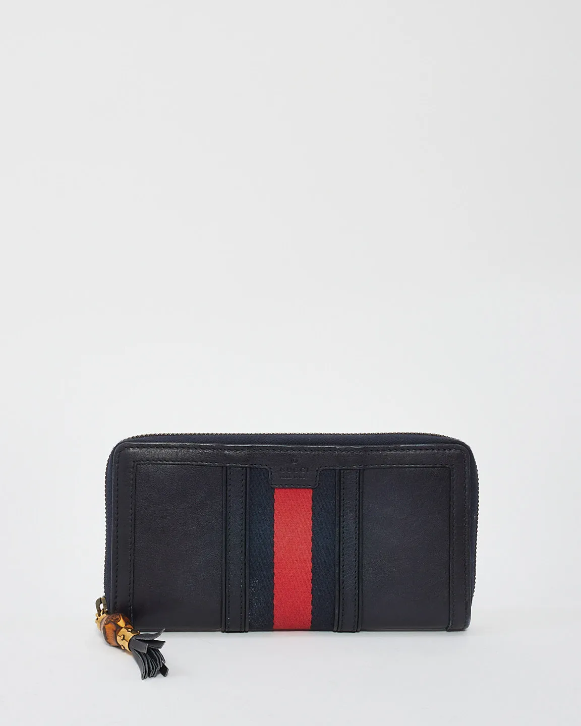 Gucci Navy Leather Web Ophidia Long Zip Wallet