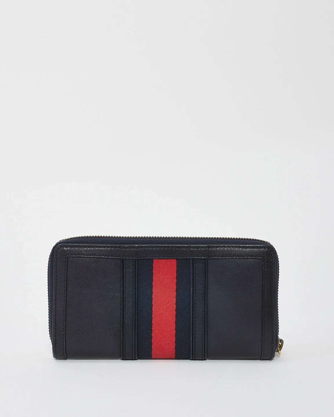 Gucci Navy Leather Web Ophidia Long Zip Wallet
