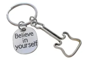 Guitar Player Charm Keychain with a Guitar Shaped Charm and Believe in Yourself Charm