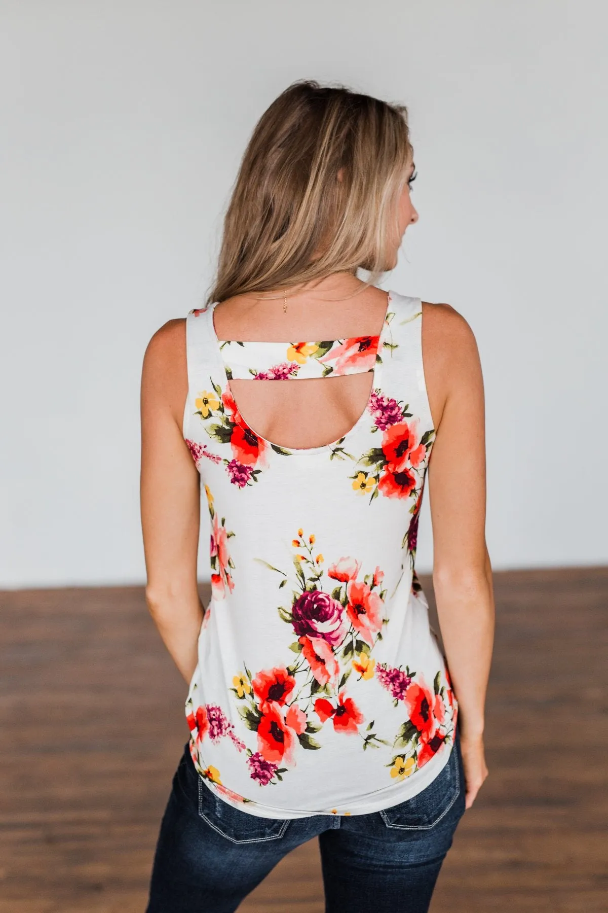 Had My Heart Lightweight Floral Tank Top- Ivory