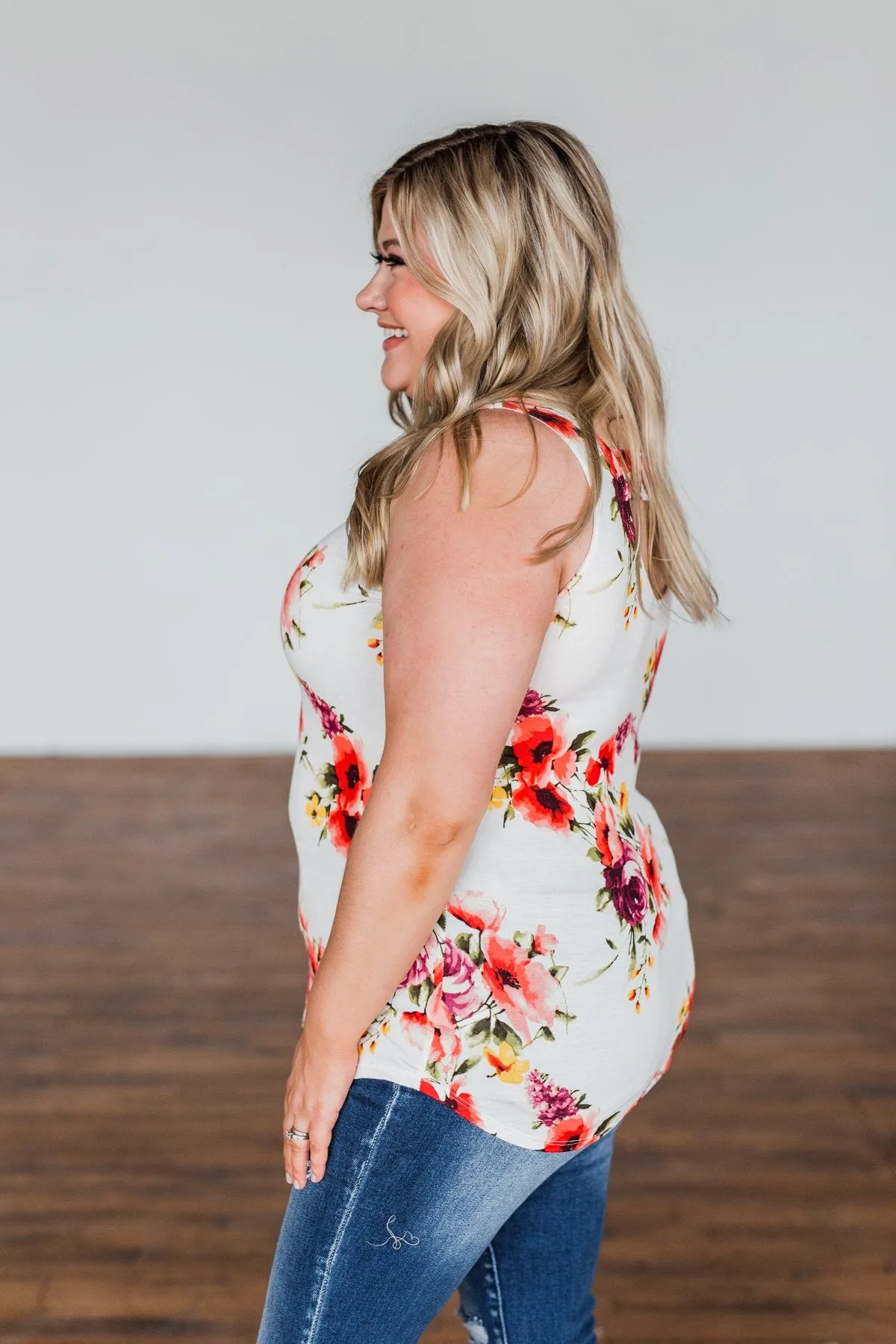 Had My Heart Lightweight Floral Tank Top- Ivory