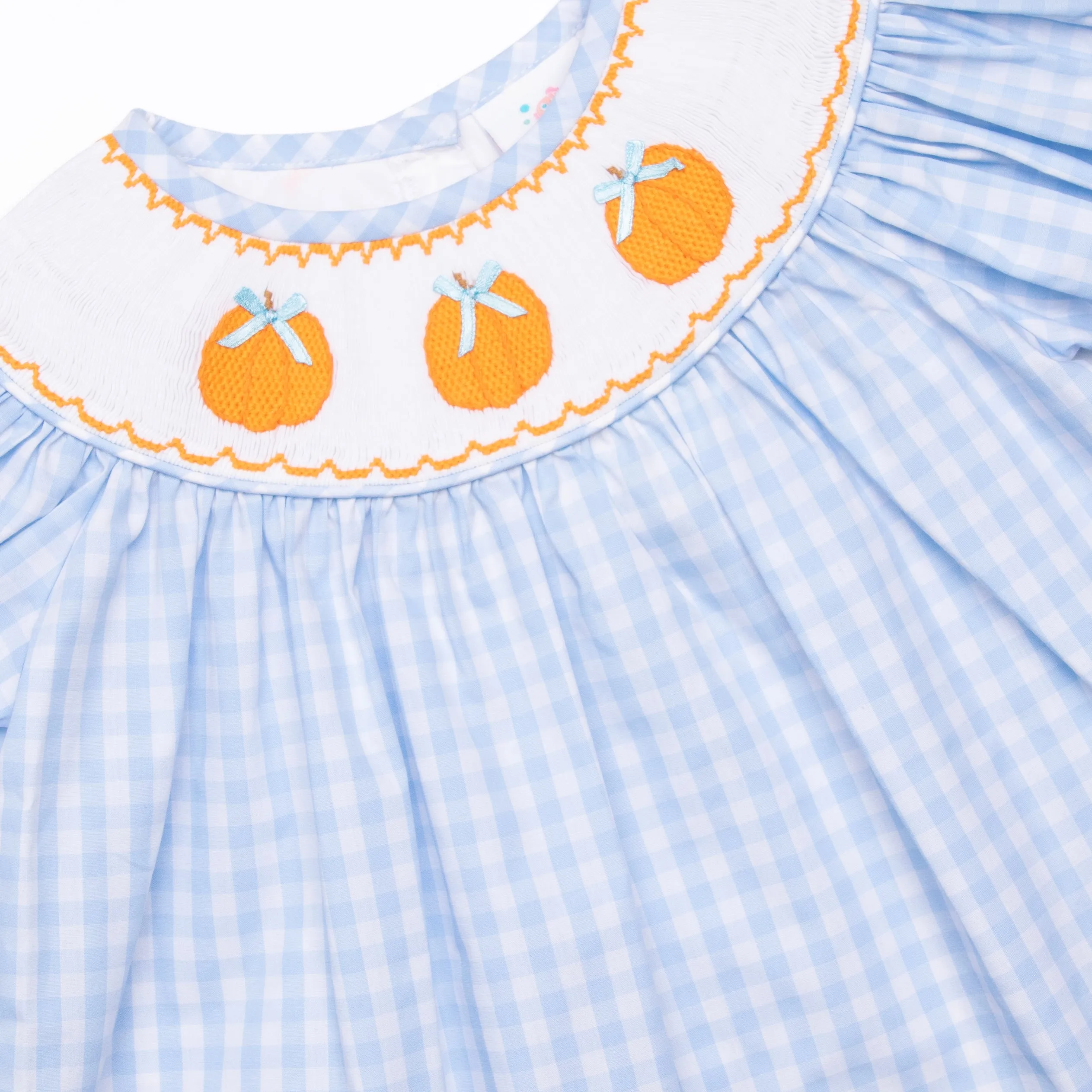 Happy Harvest Smocked Diaper Set, Blue Check
