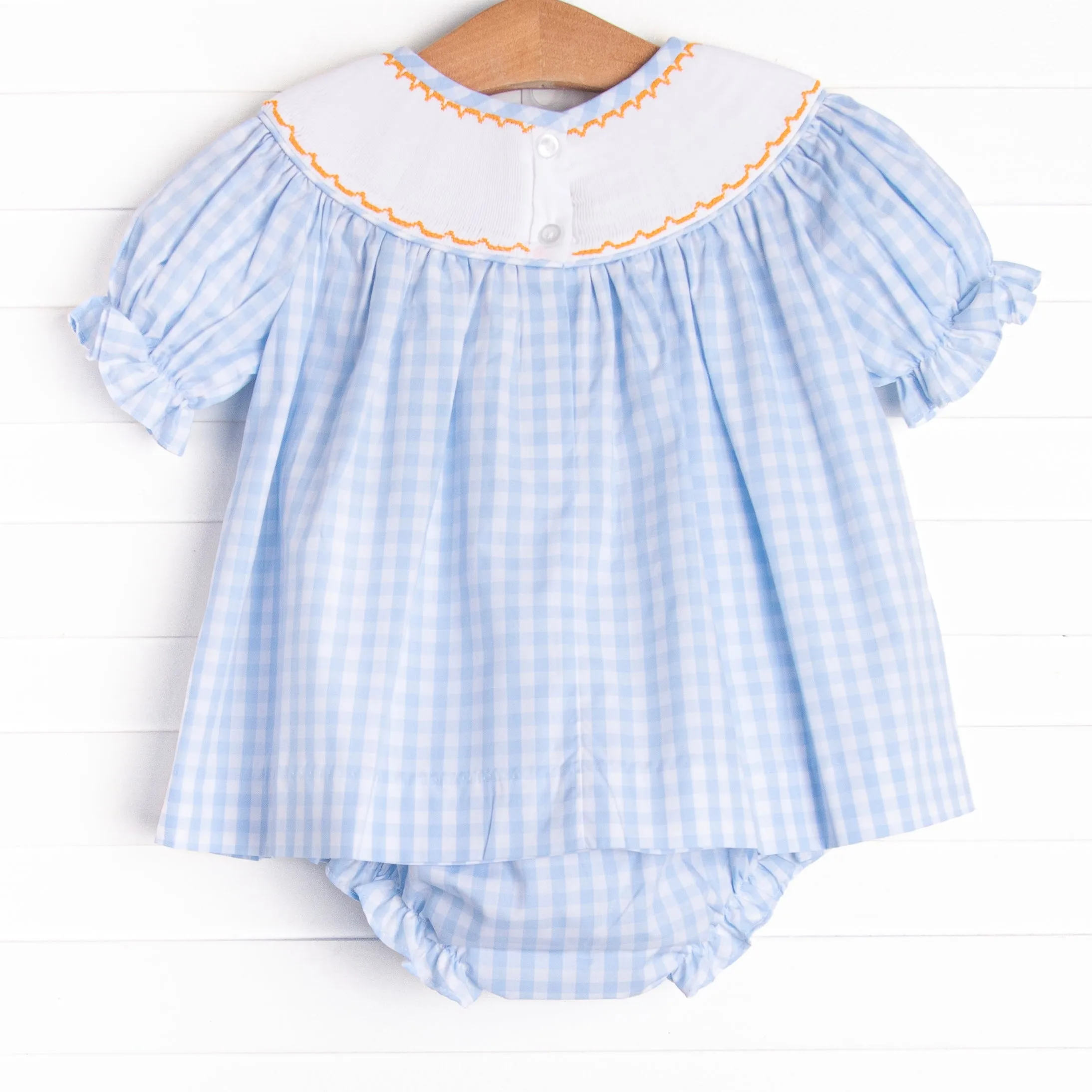 Happy Harvest Smocked Diaper Set, Blue Check