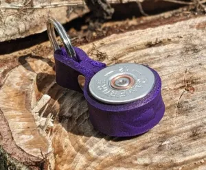 Heather Shotgun Cartridge Key Ring With Leather Strap by J Boult Designs