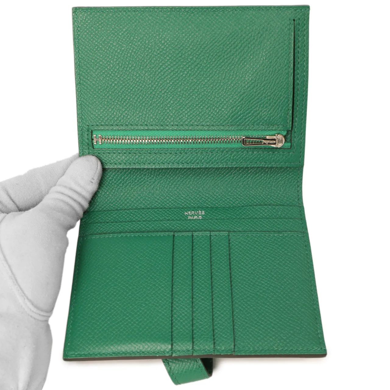 Hermes Vert Vertigo Epsom Bearn Compact Wallet