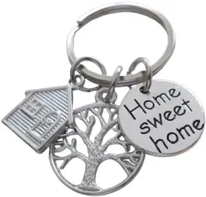 Home Sweet Home Keychain with House Charm & Tree Charm, Realtor or First Time Home Buyer Keychain