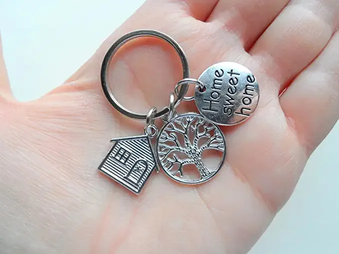 Home Sweet Home Keychain with House Charm & Tree Charm, Realtor or First Time Home Buyer Keychain