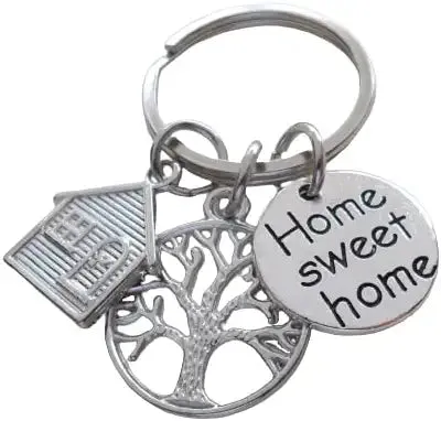 Home Sweet Home Keychain with House Charm & Tree Charm, Realtor or First Time Home Buyer Keychain